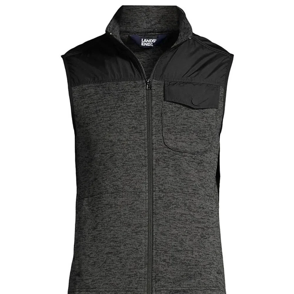 NEW Lands End Mens Hybrid Sweater Fleece Vest Dark Charcoal Heather Large 42-44